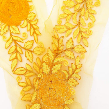 Orange Yellow Soft Net Fabric Lace Trim with Floral Embroidery, Lace Trim, Sari Border